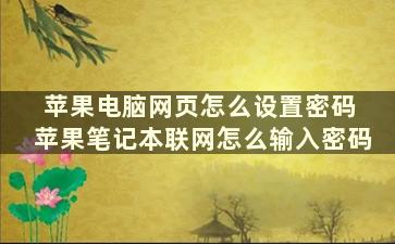 苹果电脑网页怎么设置密码 苹果笔记本联网怎么输入密码